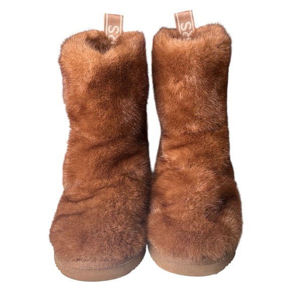 MICHAEL Michael Kors Faux Fur Stark Logo Tab Slipper Booties Brown Womens 9 $135 - Picture 3 of 7